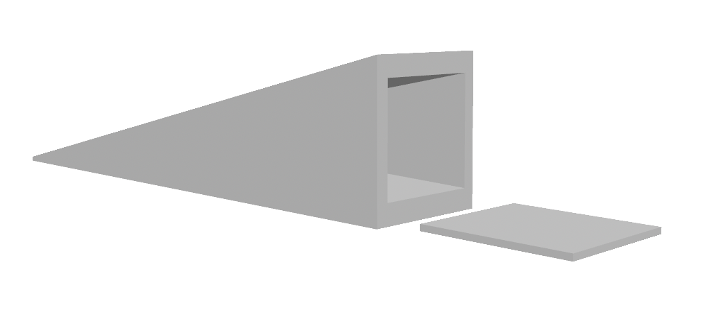 3D model of the second, more compact weight gripper: a tapered hollow body with a single lid beside it
